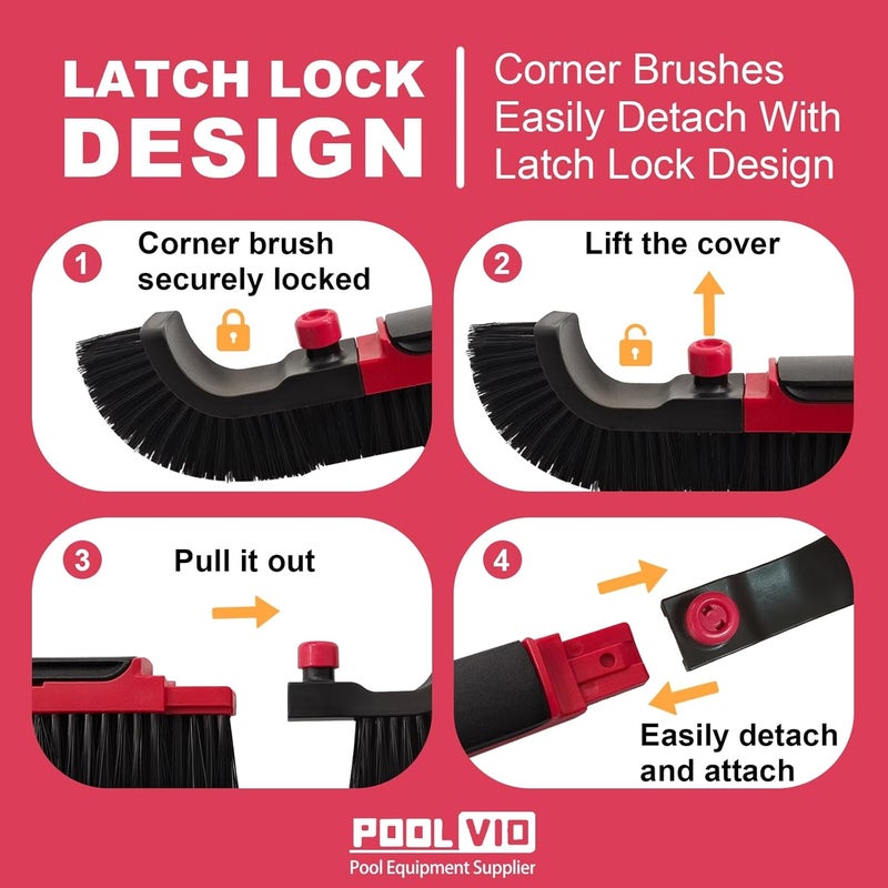 Poolvio 22" Extra-Wide Pool Brush Head, Heavy-Duty Pool Scrubber Brush with Detachable Corner Brush & Strong Nylon Bristles for Walls & Floors in Above-Ground and Inground Pools (Red) - Image 5